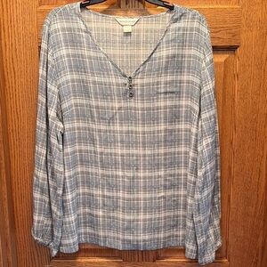 Christopher & Banks White and Blue Plaid Shirt